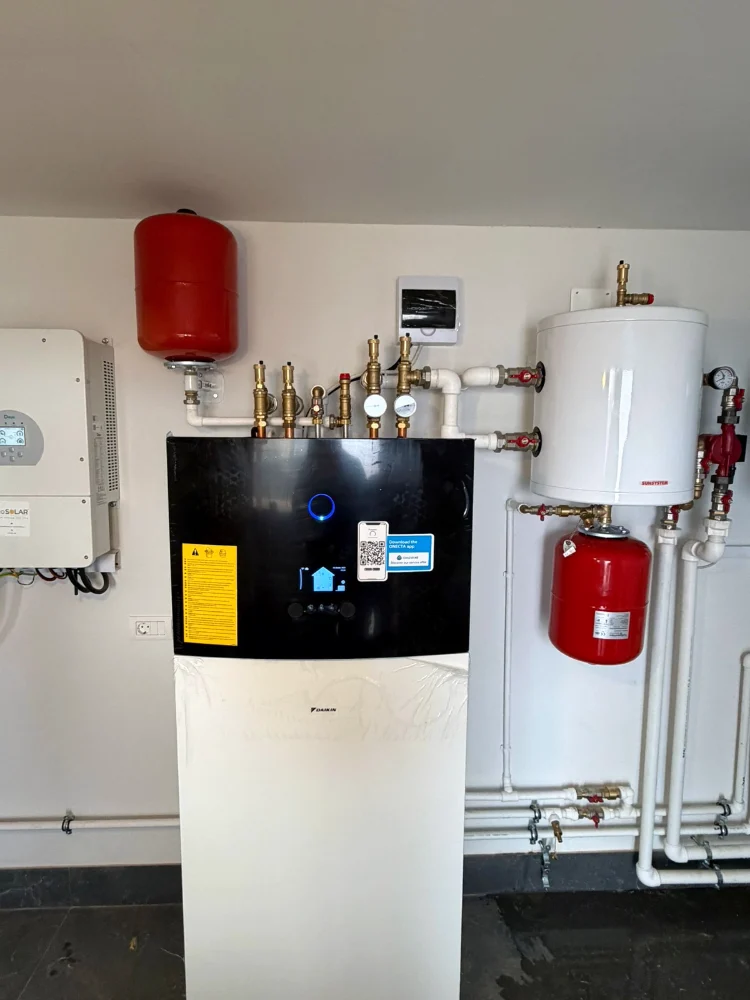 Technical room with a heating unit, boiler and expansion vessels