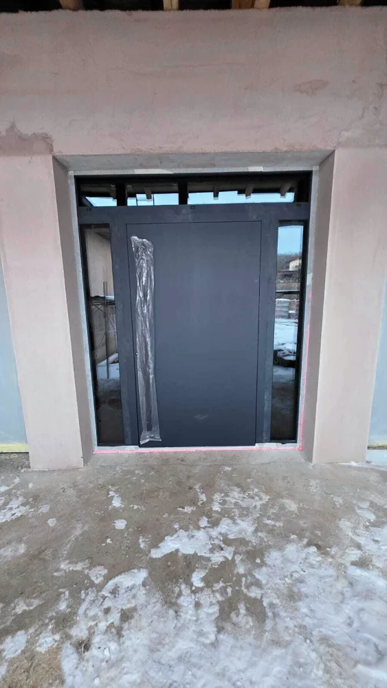 Grey entrance door with glass panels