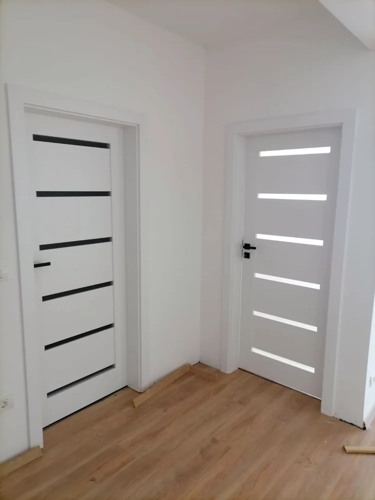 White interior doors with narrow horizontal glass inserts