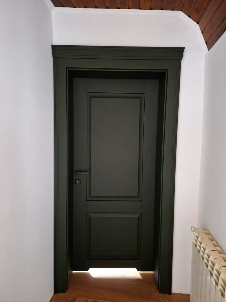 Classic dark interior door with a cornice